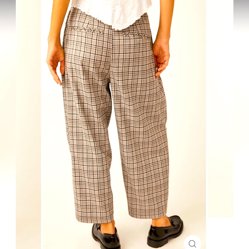 Free People Plaid Gray Baggy Relaxed Mid Rise Turning Point Trousers Pant Size 0 - Picture 2 of 7